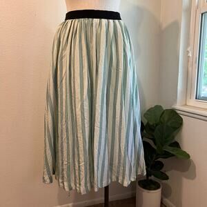 Future Collective Green Vertical Striped Retro A Line Elastic Waist Size XL